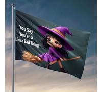 Drapeaux pour dortoirs Une sorcière volant sur un balai Drapeaux pour décoration de patio amusante (60 x 90 cm)