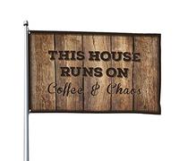Drapeaux pour fille pour chambre à coucher, cette maison fonctionne sur le café et le chaos drapeau extérieur décoration de terrasse drapeaux de marquage (120 x 180 cm)