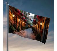 Drapeaux pour filles pour chambre à coucher, rue pavée charmante bordée de bâtiments historiques, drapeaux de décoration de dortoir pour homme, adolescente (152 x 244 cm)