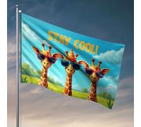 Drapeaux pour garçons avec trois girafes portant des lunettes de soleil avec le texte « Stay Cool! » Drapeau décoration de chambre pour homme trucs cool pour votre chambre (60 x 90 cm)