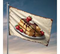 Drapeaux pour garçons délicieuses crêpes avec sauce au chocolat et fraises Drapeau mignon pour chambre d'adolescente Décoration de bière Fo (152 x 244 cm)