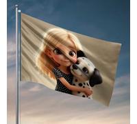 Drapeaux pour garçons et filles étreignant son chien tacheté, drapeaux amusants pour chambre de gars drapeaux drôles (60 x 90 cm)