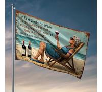 Drapeaux pour garçons relaxants au bord de la plage avec un verre de vin : un moment d'été parfait, drapeaux mignons pour décoration de chambre d'adolescentes (120 x 180 cm)
