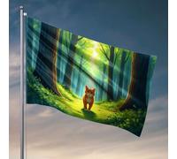 Drapeaux pour garçons Un chat marche sur un chemin dans une forêt. Drapeau homme grotte pour votre chambre (120 x 180 cm)