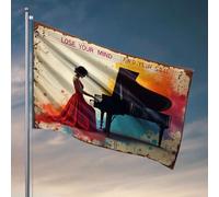 Drapeaux pour garçons Une femme dans une robe rouge joue le piano avec les mots « Lose Your Mind Flag Man Cave Flags Stuff For Your Room (120 x 180 cm)