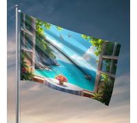 Drapeaux pour garçons vue sur la mer depuis la fenêtre drapeaux pour chambre d'adolescents garçons décorations de piscine extérieur (152 x 244 cm)