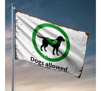 Drapeaux pour gars Cercle vert avec silhouette de chien : « Dogs Allowed » Panneau drapeau extérieur Accessoires de bar Décoration de salle de jeux (120 x 180 cm)
