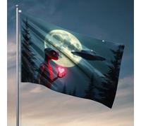 Drapeaux pour gars extraterrestres tenant un cœur devant la pleine lune, décorations d'extérieur pour terrasse, chambre à coucher (120 x 180 cm)