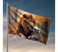 Drapeaux pour gars, lion doré et agneau en automne, décorations d'extérieur pour terrasse, chambre à coucher (60 x 90 cm)