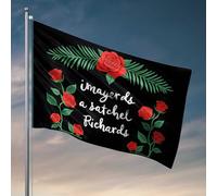 Drapeaux pour gars Roses rouges et feuilles vertes : un charmant drapeau à motif floral Décoration extérieure à suspendre (120 x 180 cm)