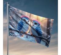 Drapeaux pour homme avec deux hiboux au pays des merveilles en hiver, drapeau d'automne, décoration de terrasse (60 x 90 cm)
