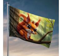Drapeaux pour homme caverne un écureuil mignon assis sur une branche d'arbre dans une forêt. Drapeau pour bar Tiki pour terrasse extérieure (120 x 180 cm)