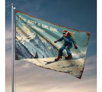 Drapeaux pour homme et grotte autonomisant les femmes dans les sports d'hiver : Just A Grl Girl Takes On Macho Flag Drapeaux de chambre pour filles (152 x 244 cm)