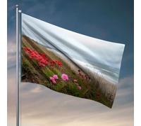 Drapeaux pour homme grotte fleurs sur une falaise surplombant l'océan Drapeau Décorations extérieures pour cour College Dorm Drapeaux (60 x 90 cm)