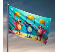 Drapeaux pour homme grotte trois créatures colorées tenant des coquillages sous l'eau. Drapeau décorations extérieures pour cour, université, dortoir, drapeaux (152 x 244 cm)