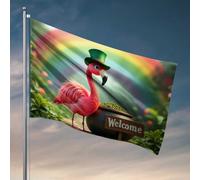 Drapeaux pour homme « Welcome To The Rainbow Paradise » avec un chapeau flamant rose pour chambre de dortoir (60 x 90 cm)