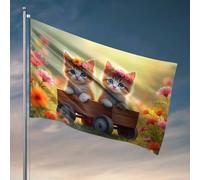 Drapeaux pour hommes avec deux chatons dans un wagon à fleurs, drapeaux pour chambre de dortoir, drapeaux pour hommes (60 x 90 cm)