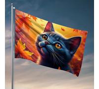 Drapeaux pour hommes - Feuilles d'automne et chat curieux - Drapeaux pour chambre de dortoir - Drapeaux pour hommes (60 x 90 cm)