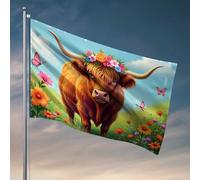 Drapeaux pour hommes Vache Highland dans un jardin fleuri drapeau chambre articles dortoir drapeaux pour hommes (60 x 90 cm)