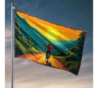 Drapeaux pour les garçons sur route de terre, bras tendus face au coucher du soleil. Drapeau décoration de chambre pour homme trucs cool pour votre chambre (60 x 90 cm)