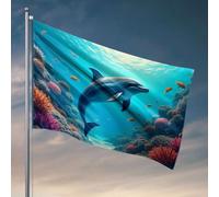 Drapeaux pour les garçons Un dauphin nage gracieusement parmi les récifs coralliens colorés. Drapeau décoration de chambre pour homme trucs cool pour votre chambre (152 x 244 cm)