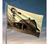 Drapeaux pour les garçons Un moulin à vent se tient à côté d'une vieille grange. Drapeaux de grotte pour votre chambre (60 x 90 cm)