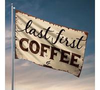 Drapeaux pour les gars Last First Coffee : un drapeau vintage pour décoration extérieure pour terrasse, chambre à coucher (120 x 180 cm)