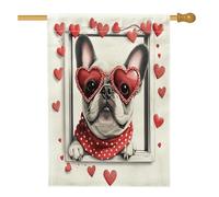 Drapeaux pour maison de chien bouledogue français 71,1 x 101,6 cm double face, pour fenêtre amusante de Saint-Valentin, drapeaux de maison en toile de jute standard, drapeaux de jardin pour animaux de