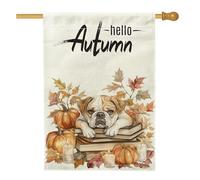Drapeaux pour maison de chien bulldog d'automne 71 x 101,6 cm double face pour extérieur, livre de bougies d'automne, citrouille standard, drapeaux de maison, drapeaux de jardin pour animaux de