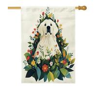 Drapeaux printaniers des Pyrénées pour niche de chien, 71 x 101,6 cm, double face pour l'extérieur, plantes amusantes, fleurs, chiot, drapeaux verticaux standard, drapeaux de maison, feuilles