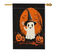 Drapeaux rétro d'Halloween fantômes 71,1 x 101,6 cm double face pour décoration, citrouilles mignonnes de dessin animé, bonbons, toile de cour, drapeaux de maison, fantôme en toile de jute pour