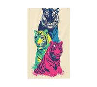 Drapeaux rétro esthétiques avec œillets pour décoration intérieure ou extérieure avec trois tigres pour maison, maison, 91 x 152 cm