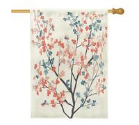 Drapeaux rétro printaniers en fleurs de cerisier 71,1 x 101,6 cm double face pour extérieur, feuilles de plantes du milieu du siècle, drapeau vertical standard en toile pour maison, drapeau botanique