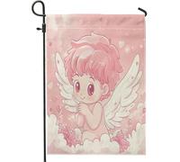 Drapeaux romantiques de jardin Cupidon pour la Saint-Valentin - 30,5 x 45,7 cm - Double face pour décoration extérieure - Aquarelle amusante - Cœur d'amour - En toile - Pour maison, vacances