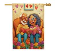 Drapeaux romantiques de maison de Saint-Valentin 71 x 101,6 cm double face pour l'extérieur, amusant vieux couple afro-américain en lin vertical, drapeau pour la maison, amant, cour, arrière-cour