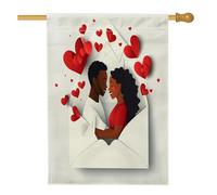 Drapeaux romantiques de maison de Saint-Valentin 71 x 101,6 cm double face pour l'extérieur, couple afro-américain abstrait, drapeau vertical standard en toile pour la maison, amant, cour