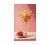Drapeaux roses avec œillets pour décoration d'intérieur ou d'extérieur Motif frites dans un verre Rose 91 x 152 cm