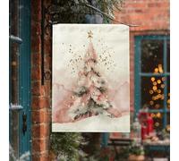 Drapeaux roses d'hiver pour maison de sapin de Noël - 71,1 x 101,6 cm - Double face pour l'extérieur - Jolies boules de sapin de Noël - Drapeaux verticaux standard en toile pour la maison, les