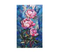 Drapeaux roses en verre teinté avec œillets pour décoration d'intérieur ou d'extérieur avec fleurs de pivoine rose 91 x 152 cm
