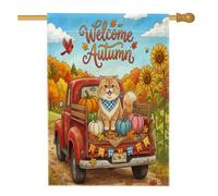 Drapeaux rouges pour maison de chat persan d'automne 71 x 101,6 cm pour extérieur, récolte de citrouilles d'automne verticales standard, drapeaux verticaux en lin pour décoration extérieure
