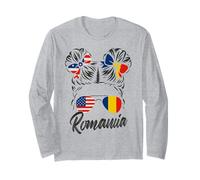 Drapeaux Roumanie USA Femme Américaine Chignon Décoiffé Manche Longue
