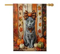 Drapeaux russes bleus pour chat d'automne russe 71 x 101,6 cm pour extérieur, ferme d'automne en bois vertical, drapeau vertical standard en lin, décoration extérieure imprimée cool avant cour arrière