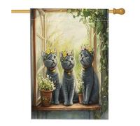 Drapeaux russes bleus pour chat de printemps 71 x 101,6 cm double face pour extérieur, fenêtre, plante en pot, chaton en toile verticale standard, drapeau imprimé amusant pour animal de compagnie