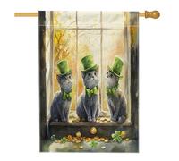 Drapeaux russes bleus pour maison de chat russe 71 x 101 cm double face pour extérieur, fenêtre amusante chaton standard en toile verticale pour maison, trèfle pour animal de compagnie, drapeau