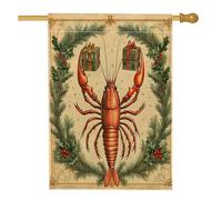 Drapeaux rustiques de maison d'écrevisses de Noël 71,1 x 101,6 cm double face pour extérieur, plage vintage, vie marine, drapeau vertical standard en toile pour maison, vacances, plage, devant cour
