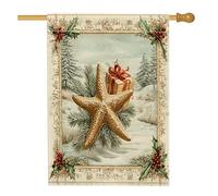 Drapeaux rustiques de Noël en toile de mer, 71,1 x 101,6 cm, double face pour extérieur, plage vintage, vie marine, drapeau vertical standard pour maison, vacances, plage, devant cour, arrière-cour