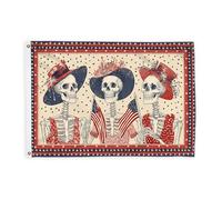 Drapeaux squelettes pour extérieur, chapeau vintage d'Halloween avec bannière en corde, décoration résistante à la décoloration pour porche, jardin, balcon, maison 0,9 x 1,5 m