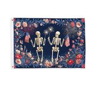 Drapeaux squelettes pour extérieur, fleurs fantaisistes festives, feux d'artifice du 4 juillet, bannière décorative d'extérieur avec œillets pour balcon, terrasse, jardin, entrée, maison, 0,9 x 1,5 m