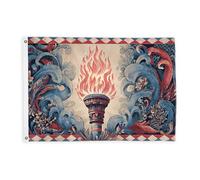 Drapeaux torches pour extérieur, vagues de flammes artistiques vintage, drapeaux rouges avec bannière en corde, décoration d'extérieur résistante à la décoloration pour terrasse, patio, camping