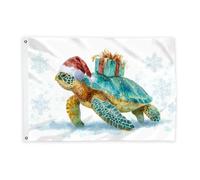 Drapeaux tortues pour extérieur, chapeau de Père Noël fantaisie, coffret cadeau, drapeaux décoratifs d'extérieur bleus avec œillets décoratifs pour terrasse, patio, camping, porche, 6,1 x 0,9 m
